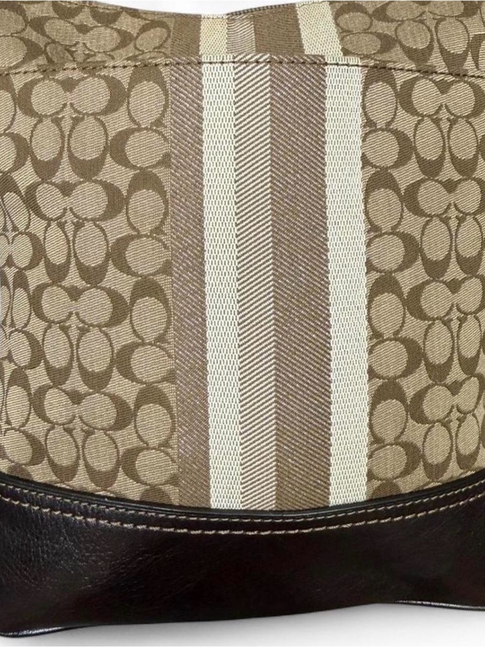 Coach Signature Crossbody Bag Brown Tan Stripe Small Swingpack Purse - Picture 3 of 3